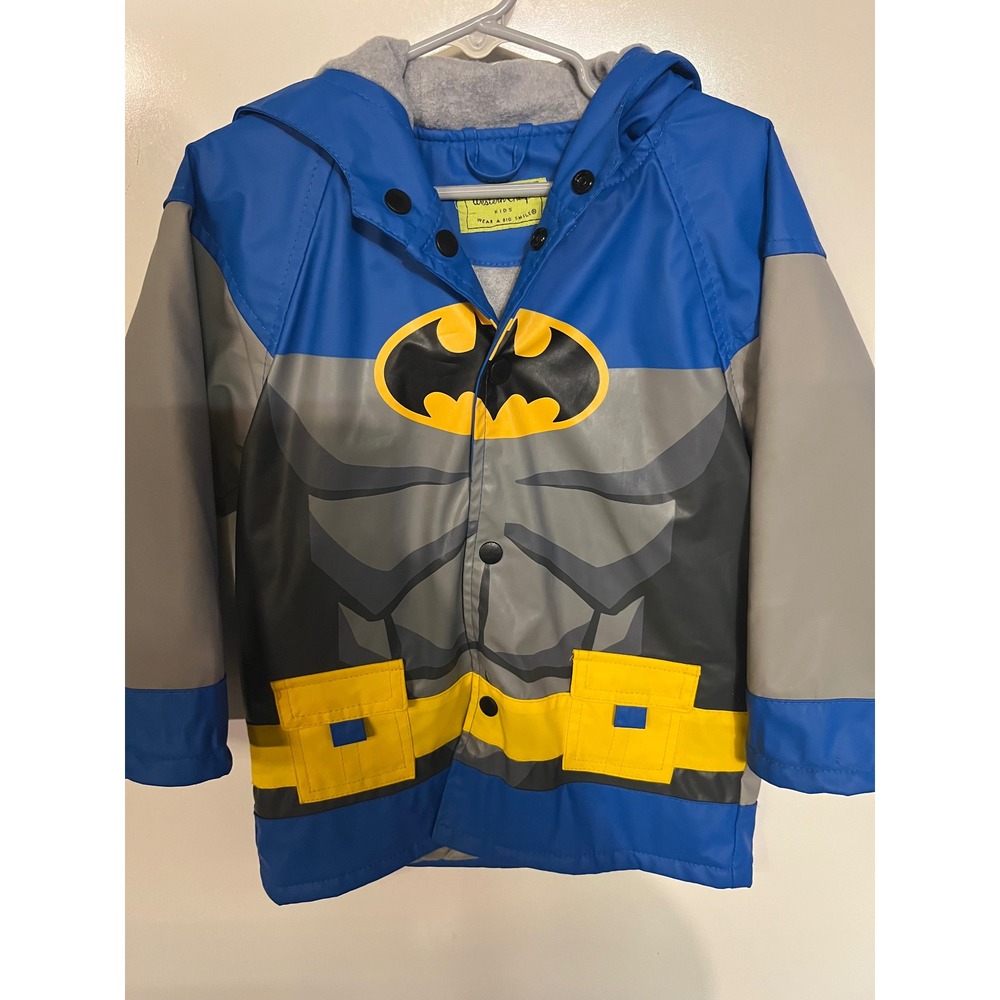 Western Chief Kids Batman Raincoat Blue Grey Hooded Fleece Lined Jacket 3T - Picture 2 of 6